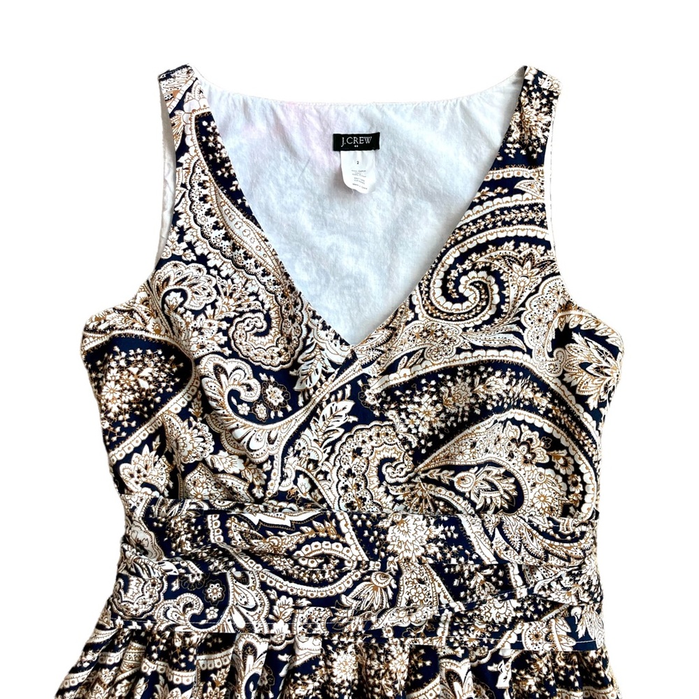 J Crew Women’s navy gold cream paisley print Cecelia dress - Sz 2 - Picture 4 of 11